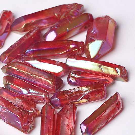 Drilled Red Aura Quartz Crystal Points Raw Rough Clear Rock Quartz Sticks Wholesale Crystals