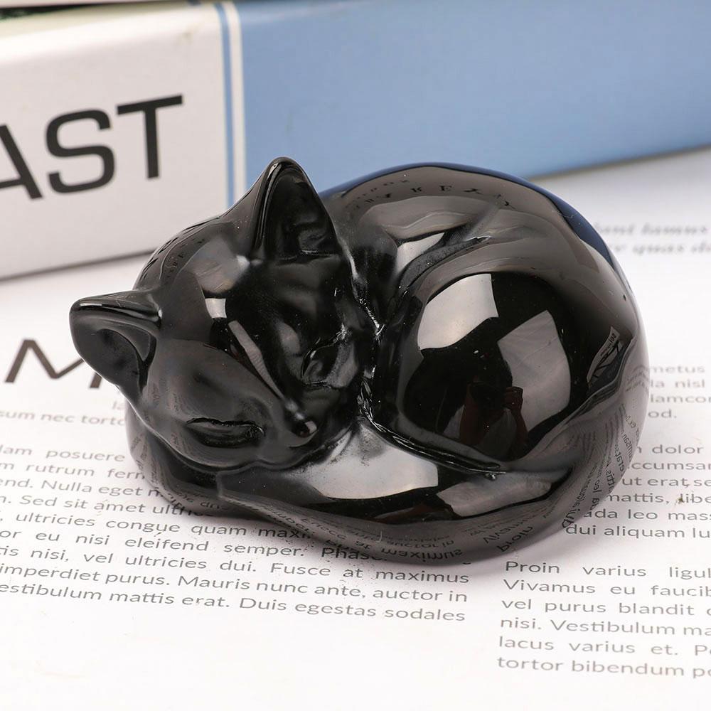 Black Obsidian Sleeping Cat Carvings Wholesale Crystals