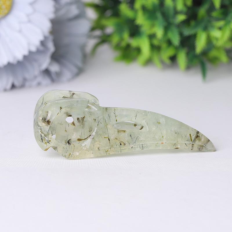 3.5" Natural Prehnite Crow Skull Head Healing Carving Epidote Wholesale Crystals