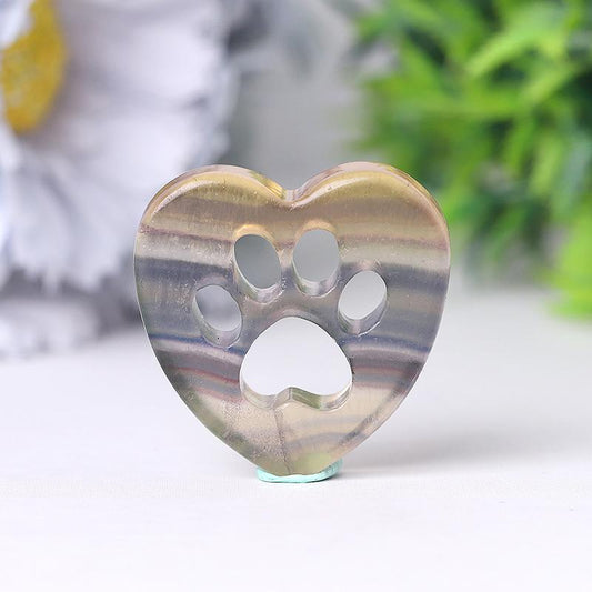 1.5" Heart with Cat Paw Shape Crystal Carvings Wholesale Crystals