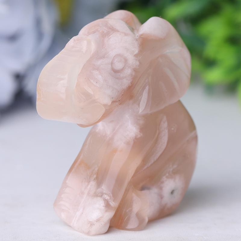 2" Flower Agate Elephant Crystal Carvings Wholesale Crystals