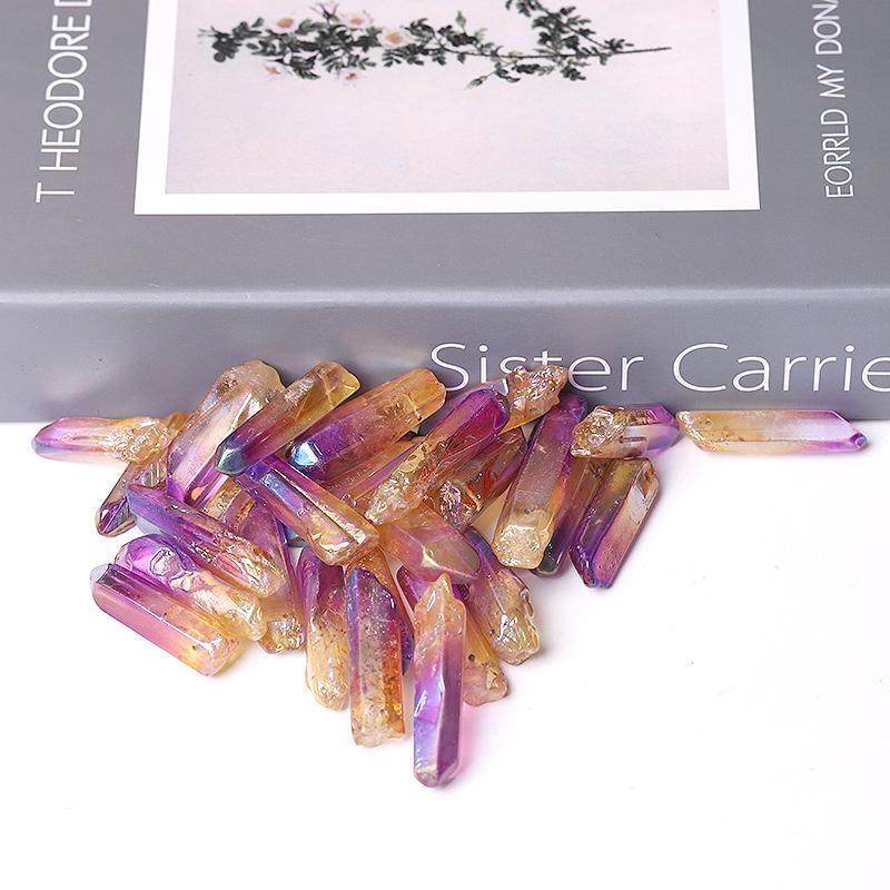 Drilled Double Color Aura Quartz Crystal Points Raw Rough Clear Rock Quartz Sticks Wholesale Crystals