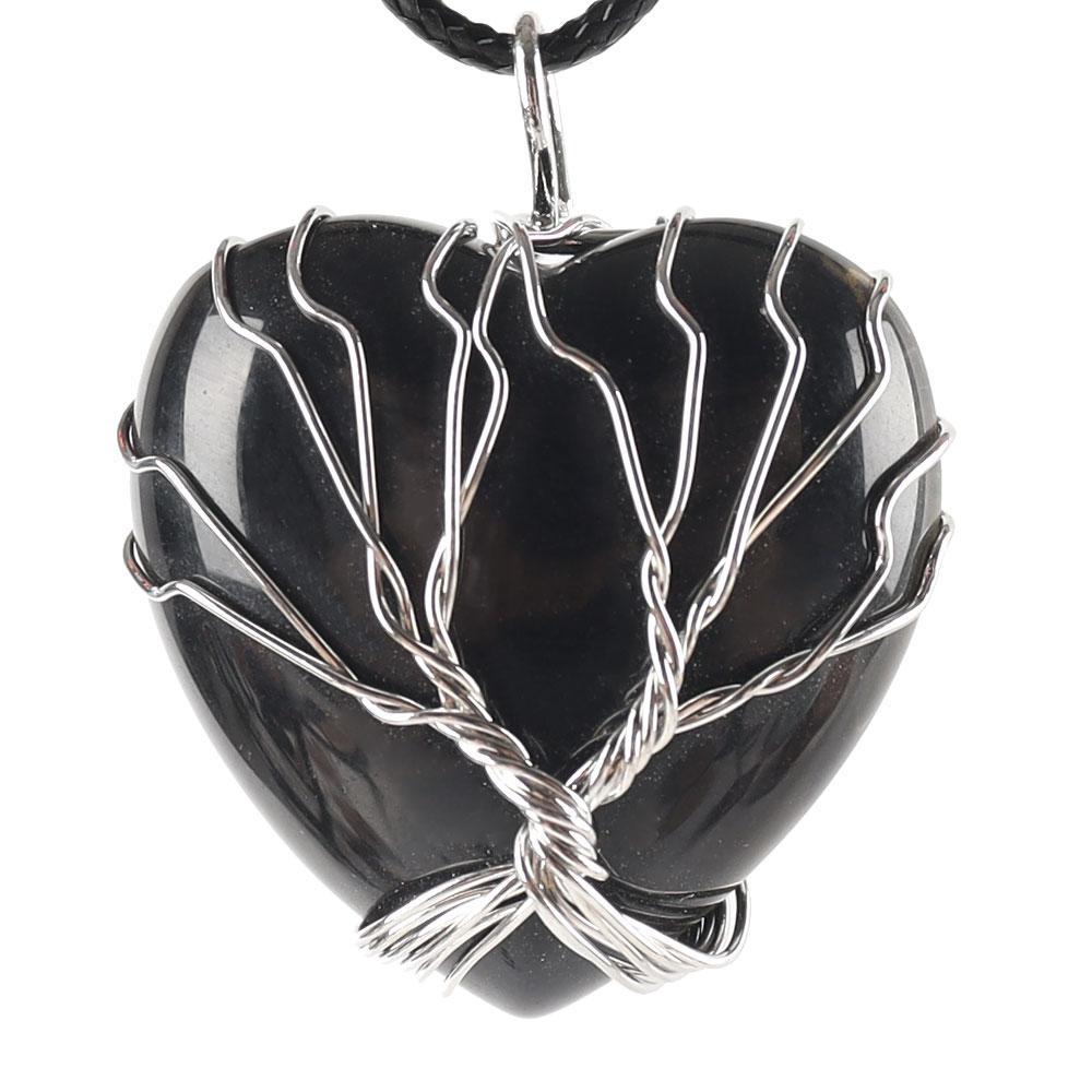 Silver Tree Of Life Wire Wrapped Heart Shape Stone Pendant Wholesale Crystals