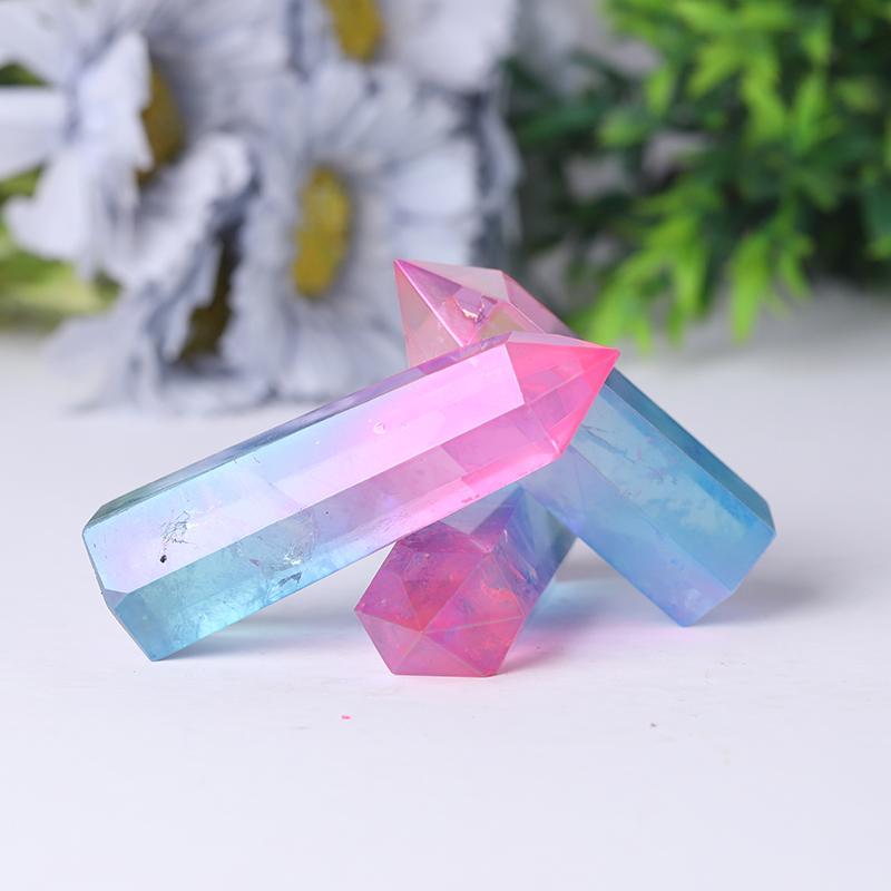 Pink and Blue Aura Clear Quartz Points Colorful Quartz Tower Wholesale Crystals