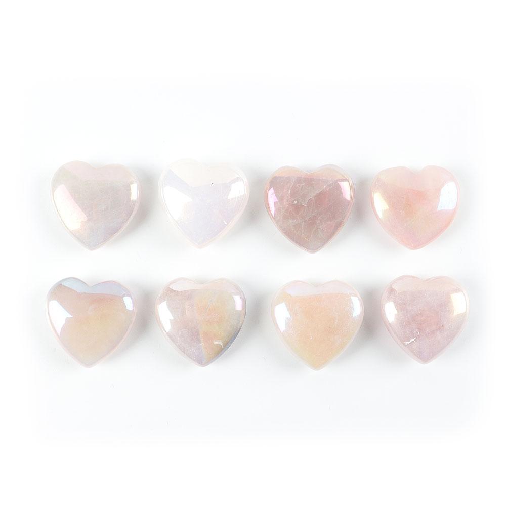 Set of 8 Aura Quartz Heart Shape Crystal Carvings Wholesale Crystals