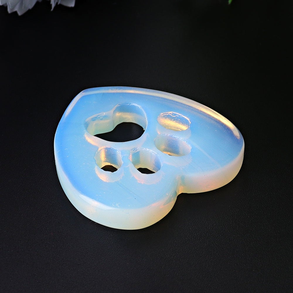 1.9" Opalite Heart with Cat Paw Crystal Carvings Wholesale Crystals