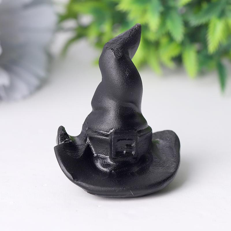 2" Black Obsidian Witch Hat Crystal Carving Halloween Gift Wholesale Crystals