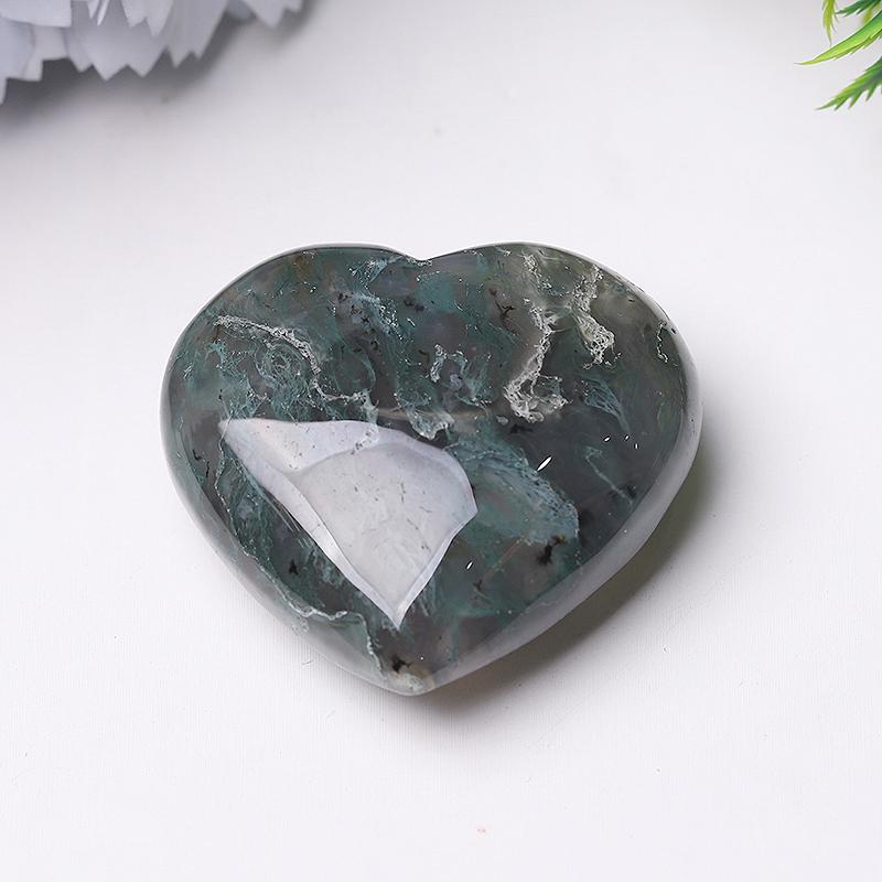 2" Moss Agate Heart Crystal Carvings Wholesale Crystals