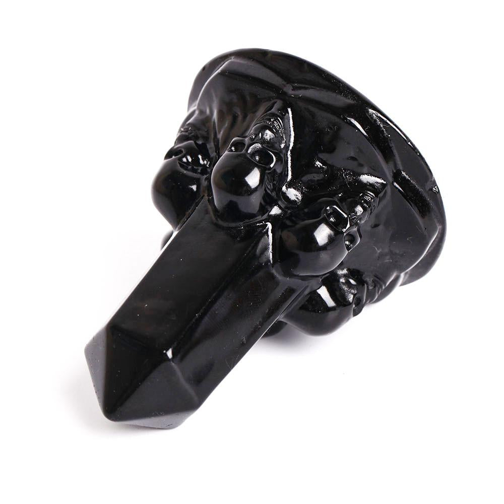 Black Obsidian Point With Carving Skull Decor Wholesale Crystals