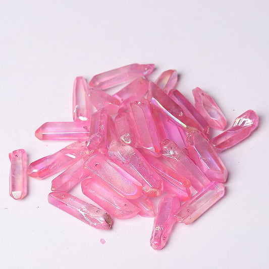 Drilled Pink Aura Quartz Crystal Points Raw Rough Clear Rock Quartz Sticks Wholesale Crystals