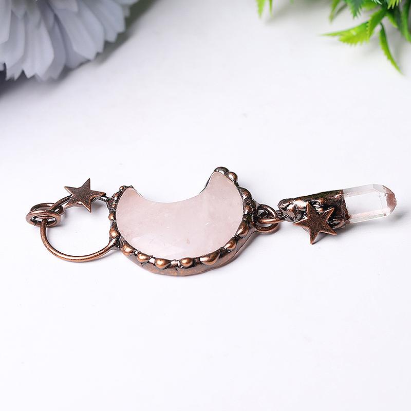 Rose Quartz Moon Shape Pendant for Jewelry DIY Wholesale Crystals