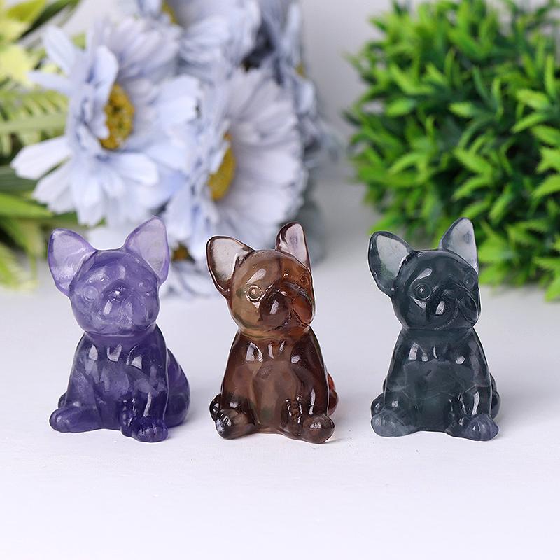 2.5" Wholesale High Quality Fluorite French Bulldog Carving Crystal Dog For Home Decor Wholesale Crystals