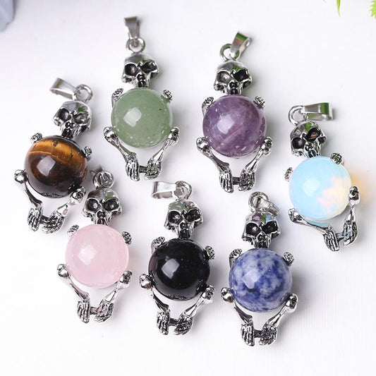 Wholesale Silver Skeleton Wrapped Round Ball Crystal Pendant Wholesale Crystals