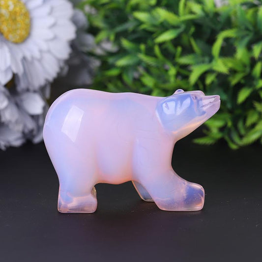 3" Pink Opal Bear Carving for Collection Crystal Gift Wholesale Crystals