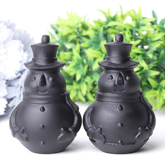 3.7" Black Obsidian Snowman Crystal Carvings Wholesale Crystals