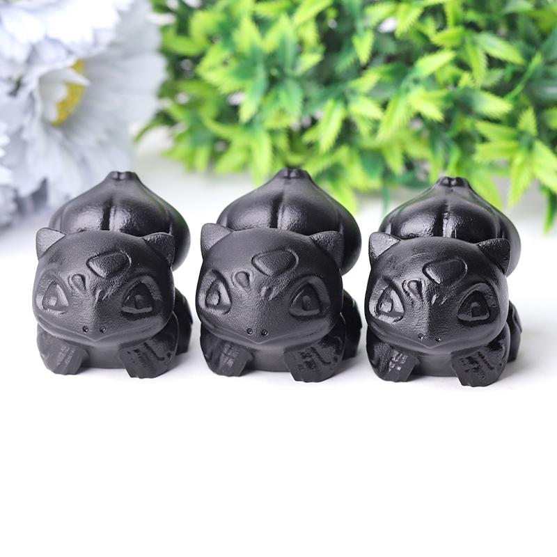 2" Black Obsidian Bulbasaur Crystal Carvings Wholesale Crystals