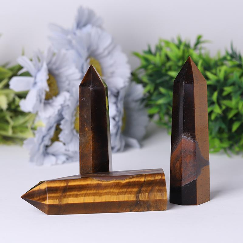 Wholesale Natural Quartz Crystal Point Reiki Gemstone Wands Crystal Tower Yellow Tiger Eye Points For Decoration Wholesale Crystals