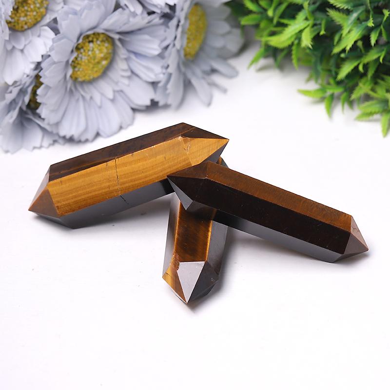 Wholesale Natural High Quality Tiger Eye Stone Quartz Crystal Double Point DT Wand Wholesale Crystals