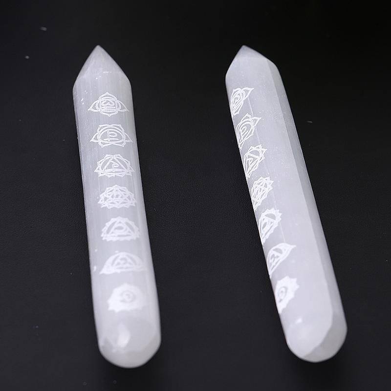 6" White Selenite Wand with Laser Engraved Chakra Pattern Wholesale Crystals