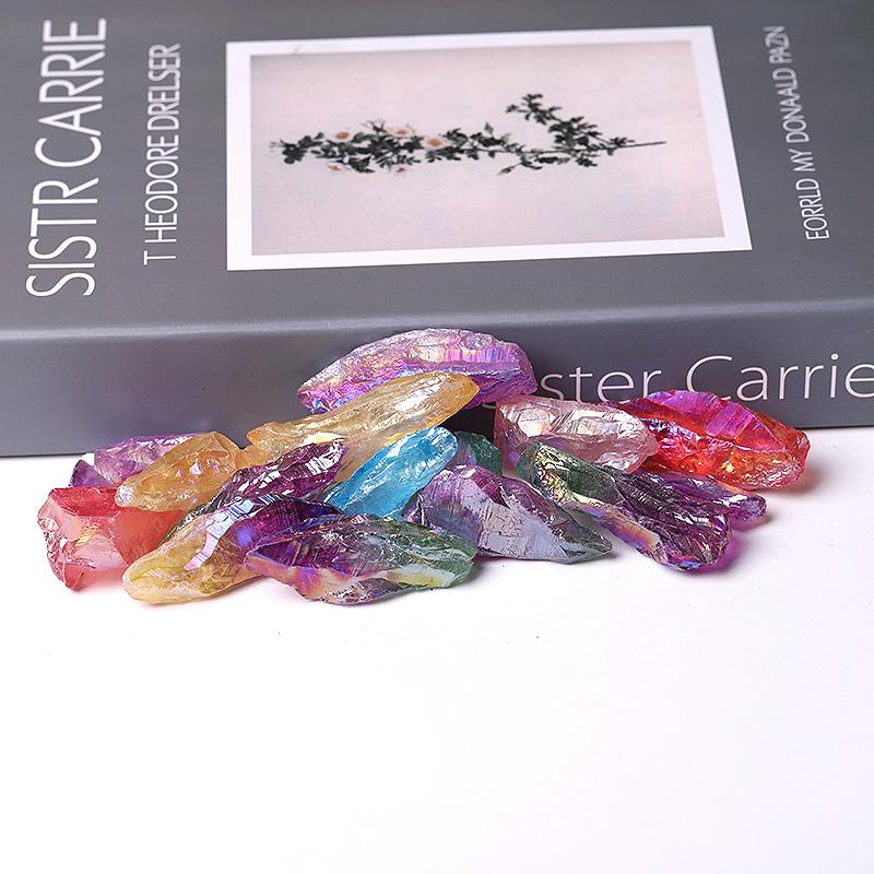 Colorful Aura Quartz Crystal Points Raw Rough Clear Rock Quartz Sticks Wholesale Crystals