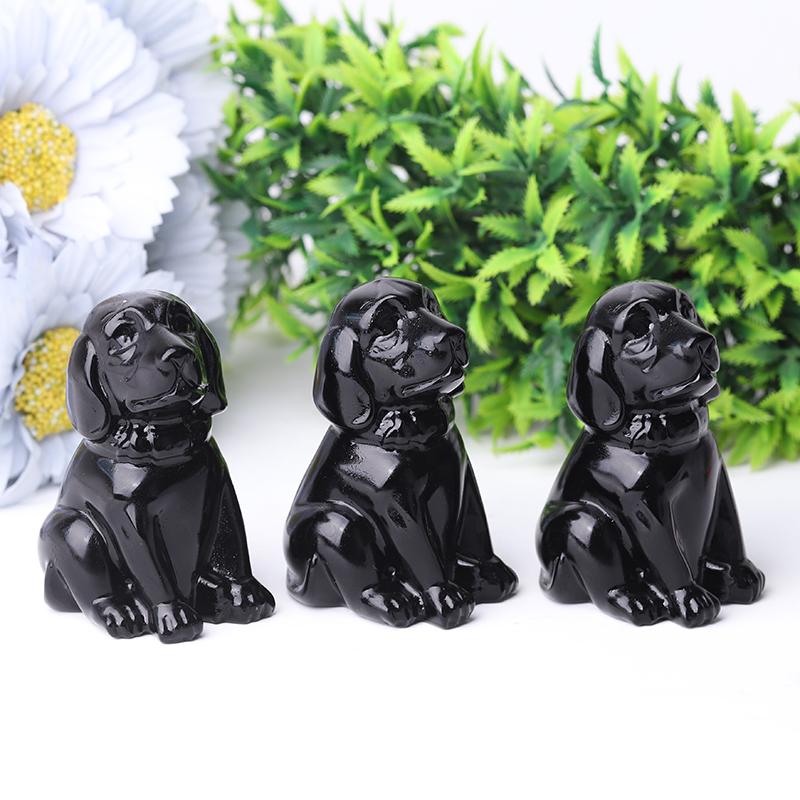 2.7" Black Obsidian Dog Crystal Carvings Wholesale Crystals