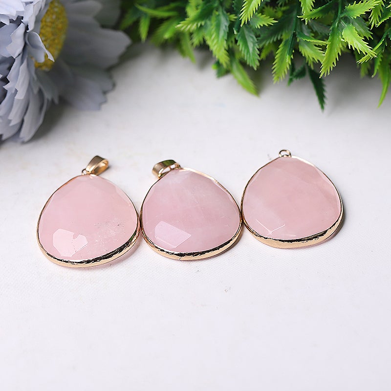 1.75" Rose Quartz Pendant with Golden Rim Wholesale Crystals