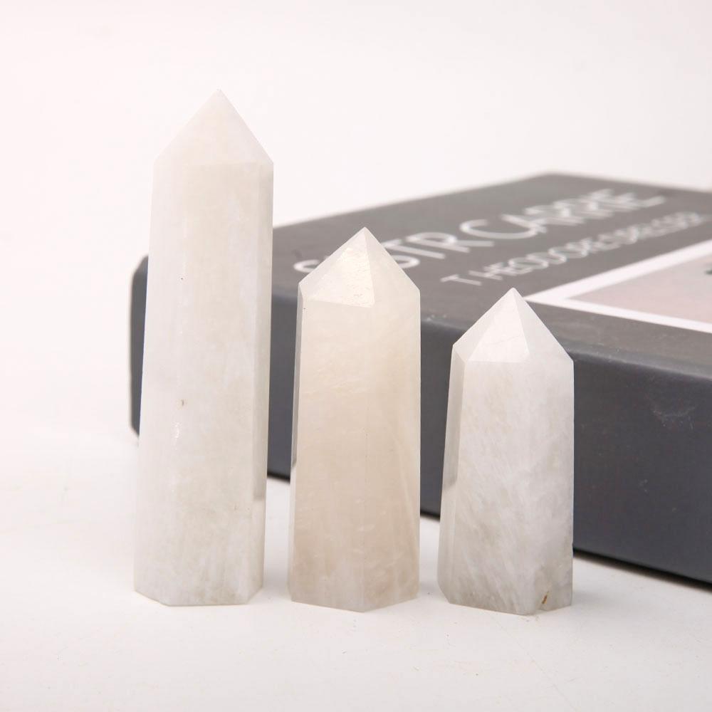 Set of 3 White Moonstone Points Wholesale Crystals