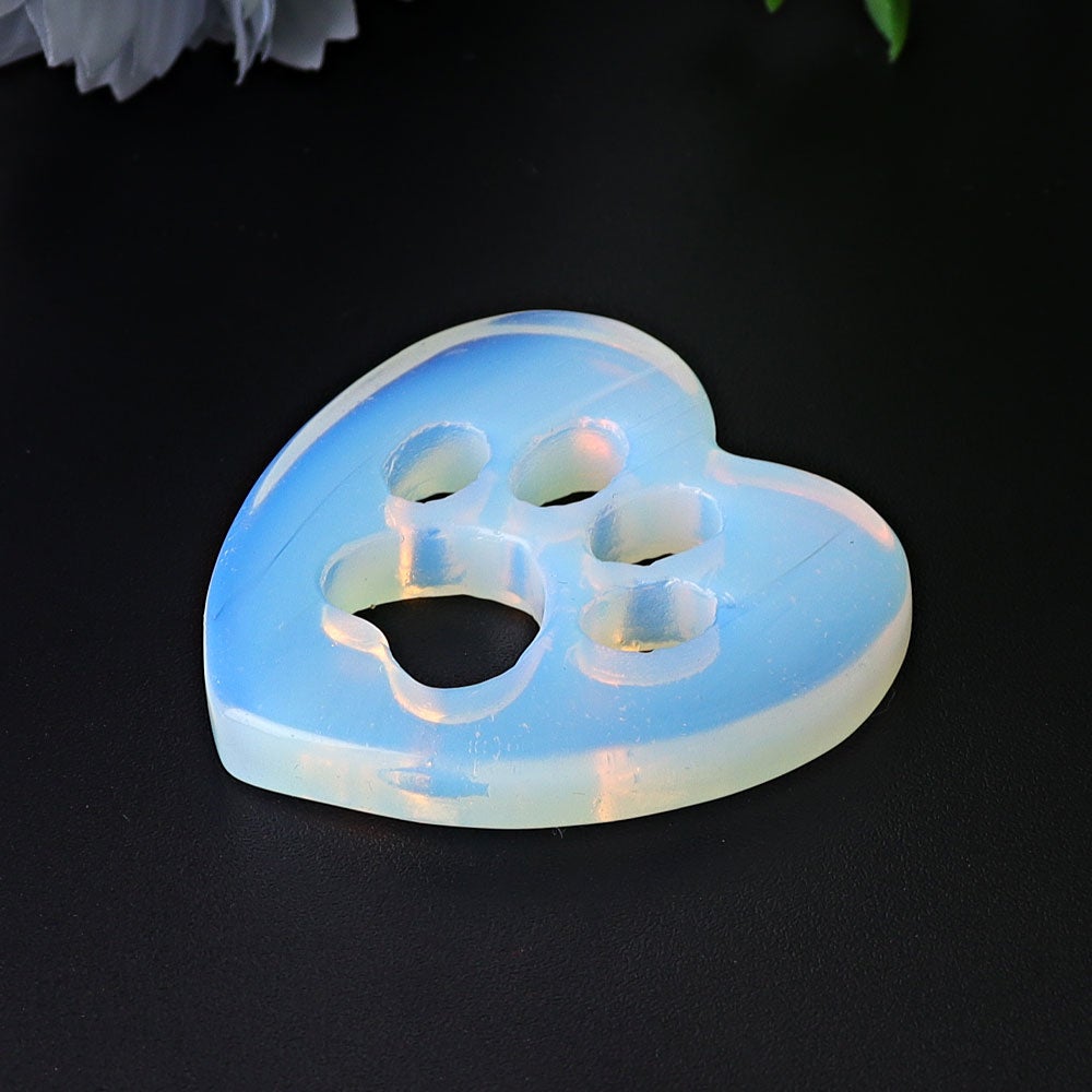 1.9" Opalite Heart with Cat Paw Crystal Carvings Wholesale Crystals