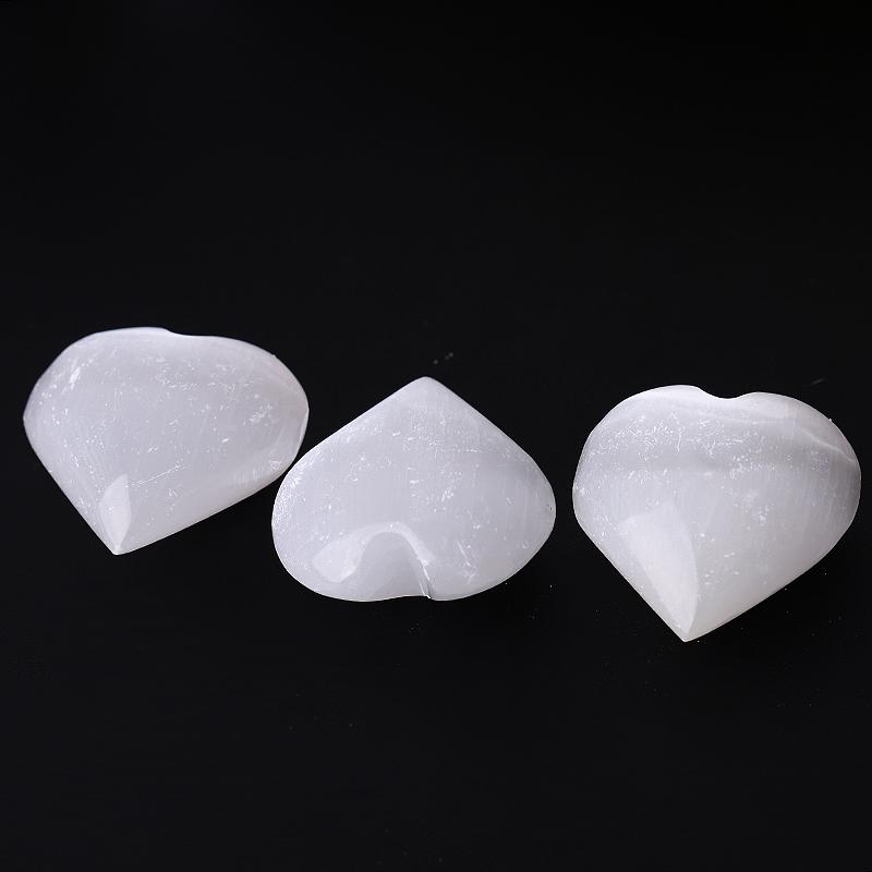 1.5" Selenite Heart Palm Stone with Laser Engraving Pattern Wholesale Crystals