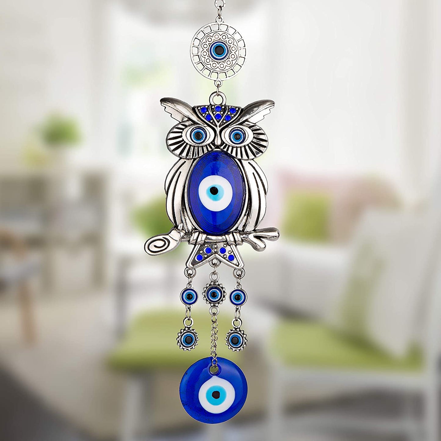 Blue Evil Eye Owl 11.7 Inches Pendant Decoration Wholesale Crystals