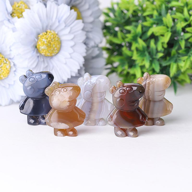 2" Agate Peppa Pig Crystal Carvings Wholesale Crystals