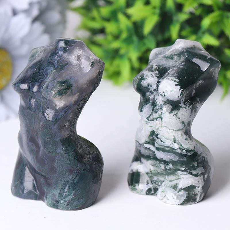 3“ Moss Agate Woman Model Body Crystal Carvings Wholesale Crystals