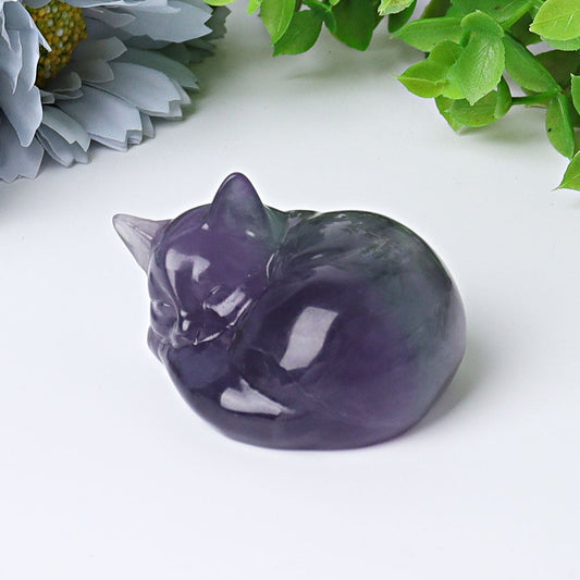 2" Fluorite Sleeping Cat Crystal Carvings Wholesale Crystals