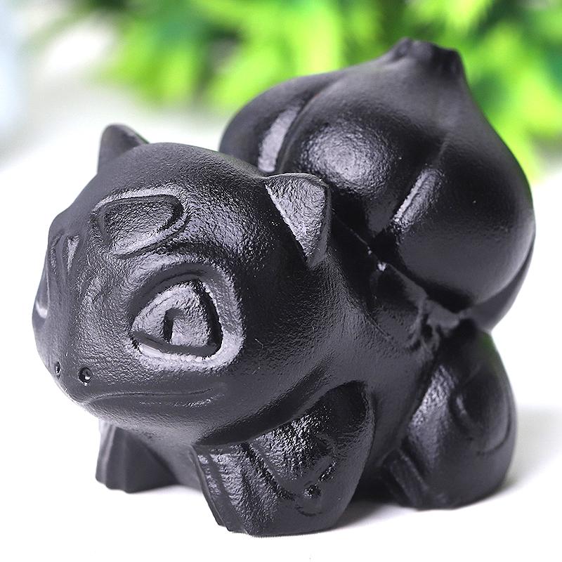 2" Black Obsidian Bulbasaur Crystal Carvings Wholesale Crystals