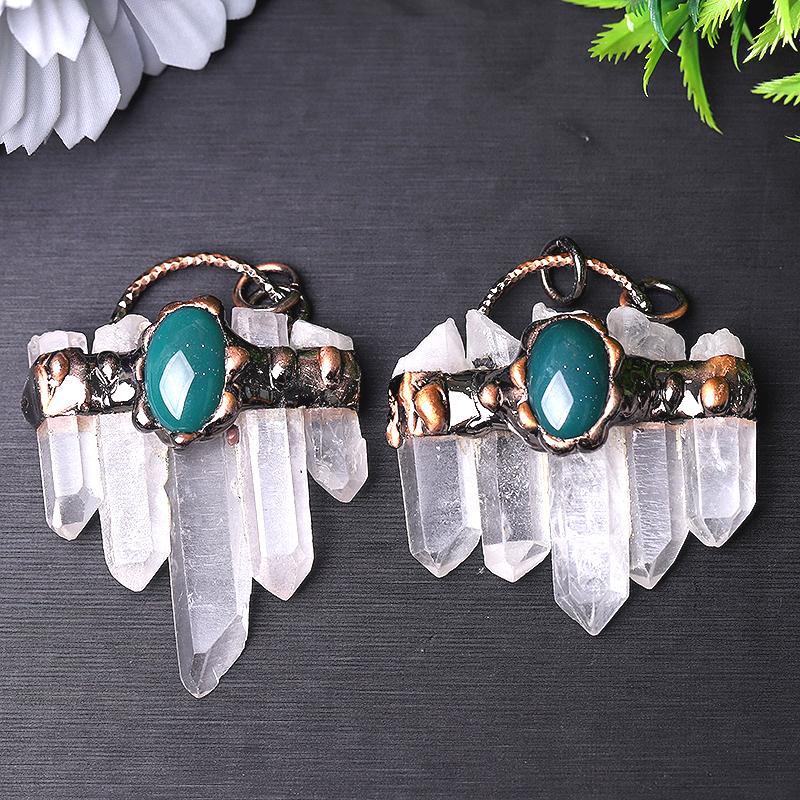 2" Clear Quartz with Green Quartz Pendant for Jewelry DIY Wholesale Crystals