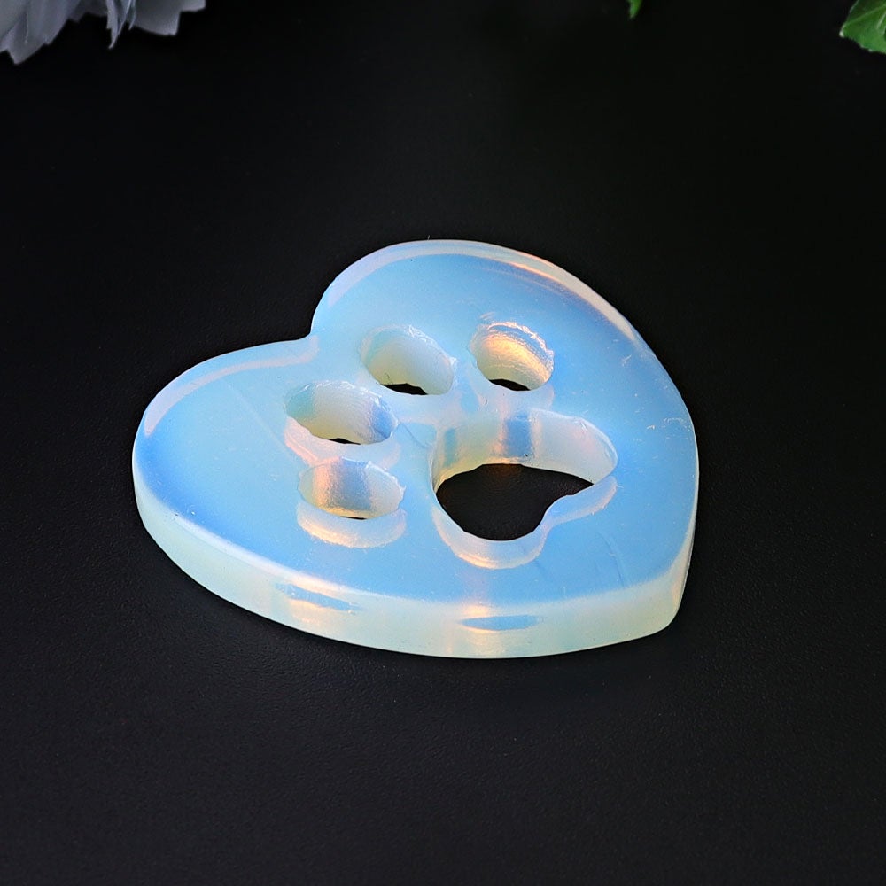 1.9" Opalite Heart with Cat Paw Crystal Carvings Wholesale Crystals