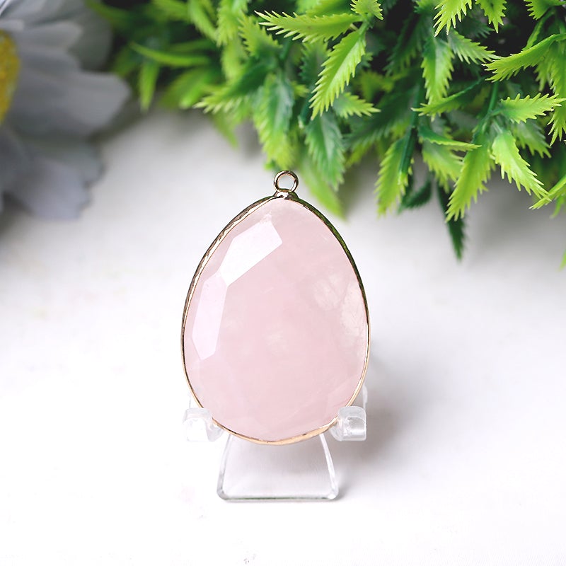 1.75" Rose Quartz Pendant with Golden Rim Wholesale Crystals