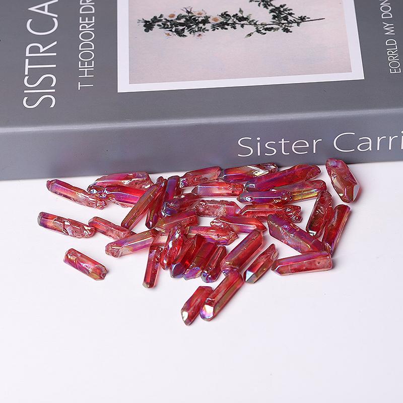 Drilled Red Aura Quartz Crystal Points Raw Rough Clear Rock Quartz Sticks Wholesale Crystals