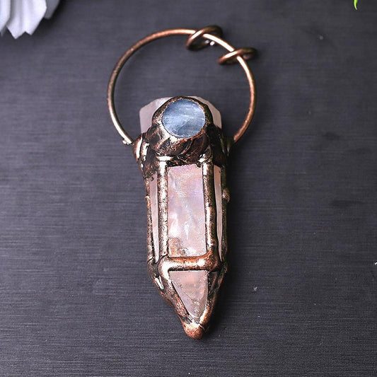 3" Rose Quartz with Kyanite Pendant for Jewelry DIY Wholesale Crystals