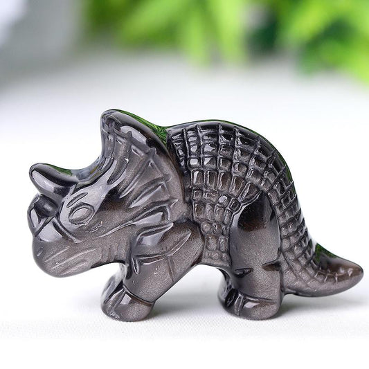 1.7" Silver Obsidian Dinosaur Crystal Carvings Wholesale Crystals