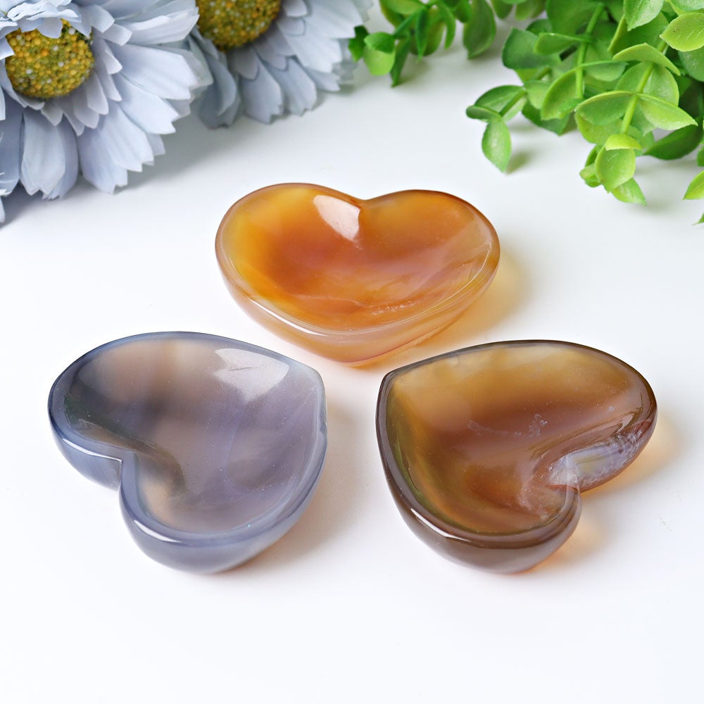 2.1" Agate Heart Shape Bowl Crystal Carvings Wholesale Crystals