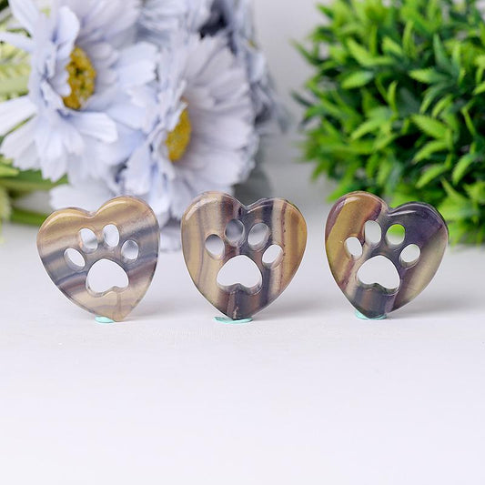 1.5" Heart with Cat Paw Shape Crystal Carvings Wholesale Crystals