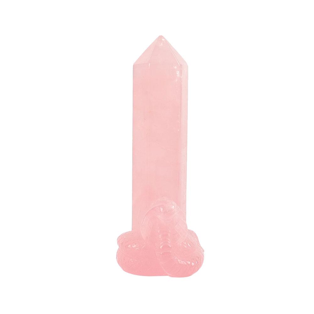 Rose Quartz Tower with Snake Carving Decor Base Wholesale Crystals