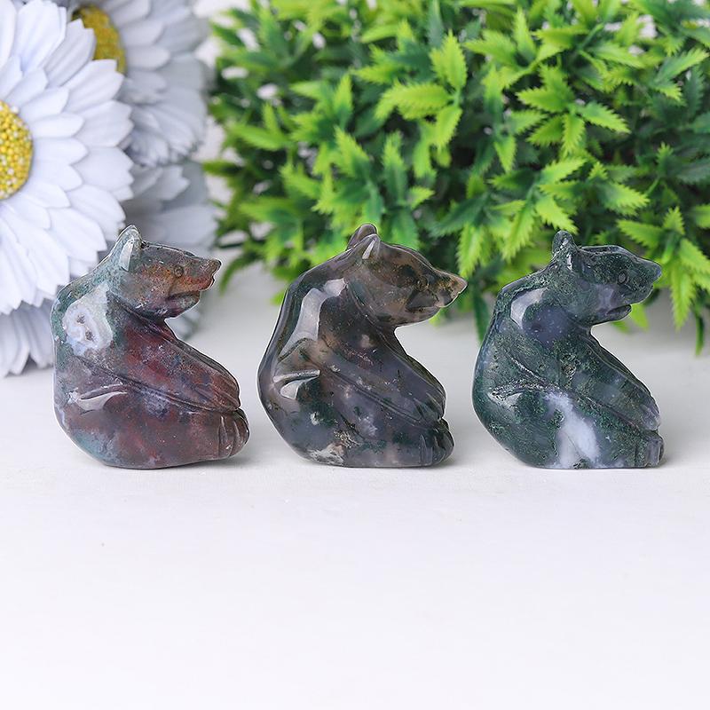 2" Moss Agate Bear Crystal Carving Wholesale Crystals