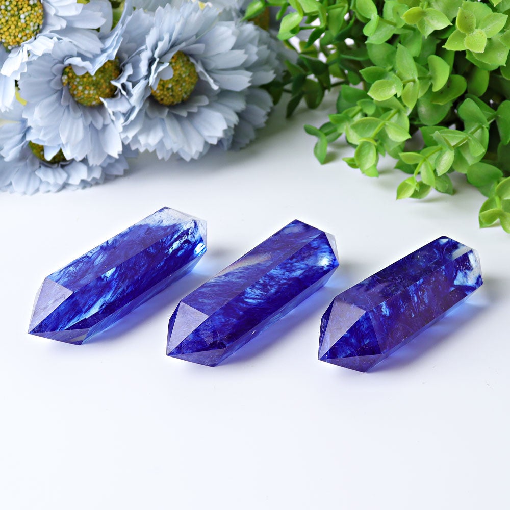 3.5"-4.0" Blue Smelting Double Terminated Crystal Points Wholesale Crystals