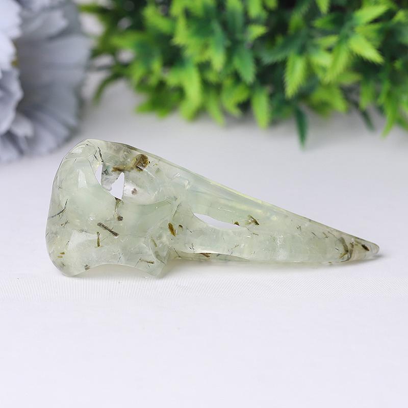 3.5" Natural Prehnite Crow Skull Head Healing Carving Epidote Wholesale Crystals