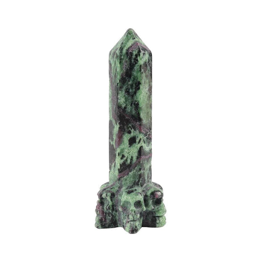 Ruby In Zoisite Tower with Skulls Deocr Base Wholesale Crystals