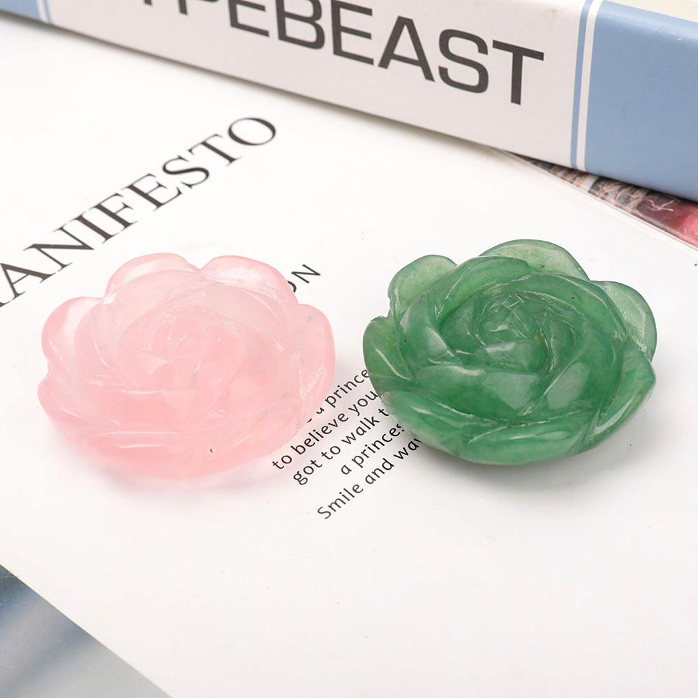 Set of 2 Aventurine Rose Quartz Flower Carvings Wholesale Crystals