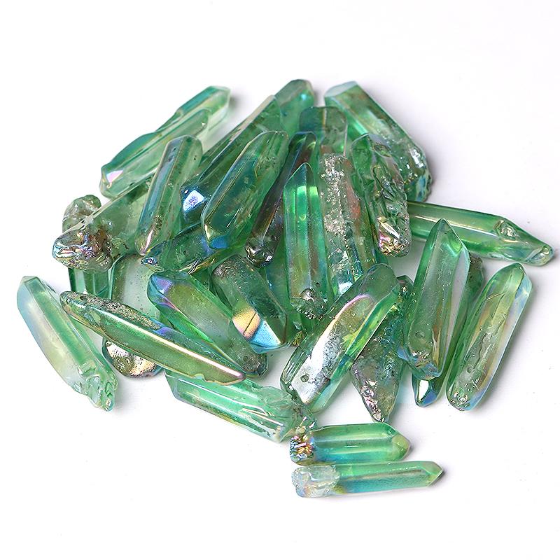 Drilled Green Aura Quartz Crystal Points Raw Rough Clear Rock Quartz Sticks Wholesale Crystals