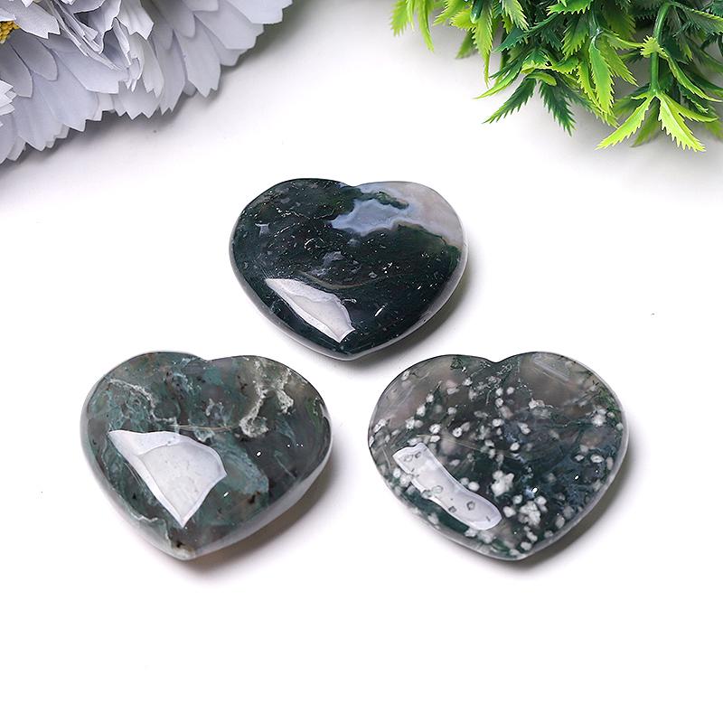 2" Moss Agate Heart Crystal Carvings Wholesale Crystals